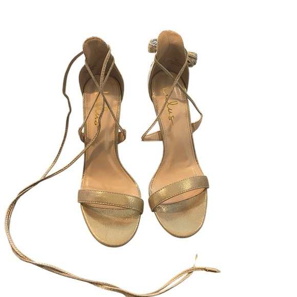 Lulus Aimee Champagne Metallic Lace-Up Heels
Gold Glam Black Tie NYE shoes - Picture 8 of 15